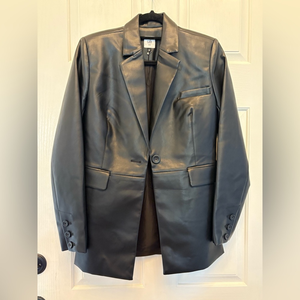 Cabi Black Faux Leather Jacket Size XXS